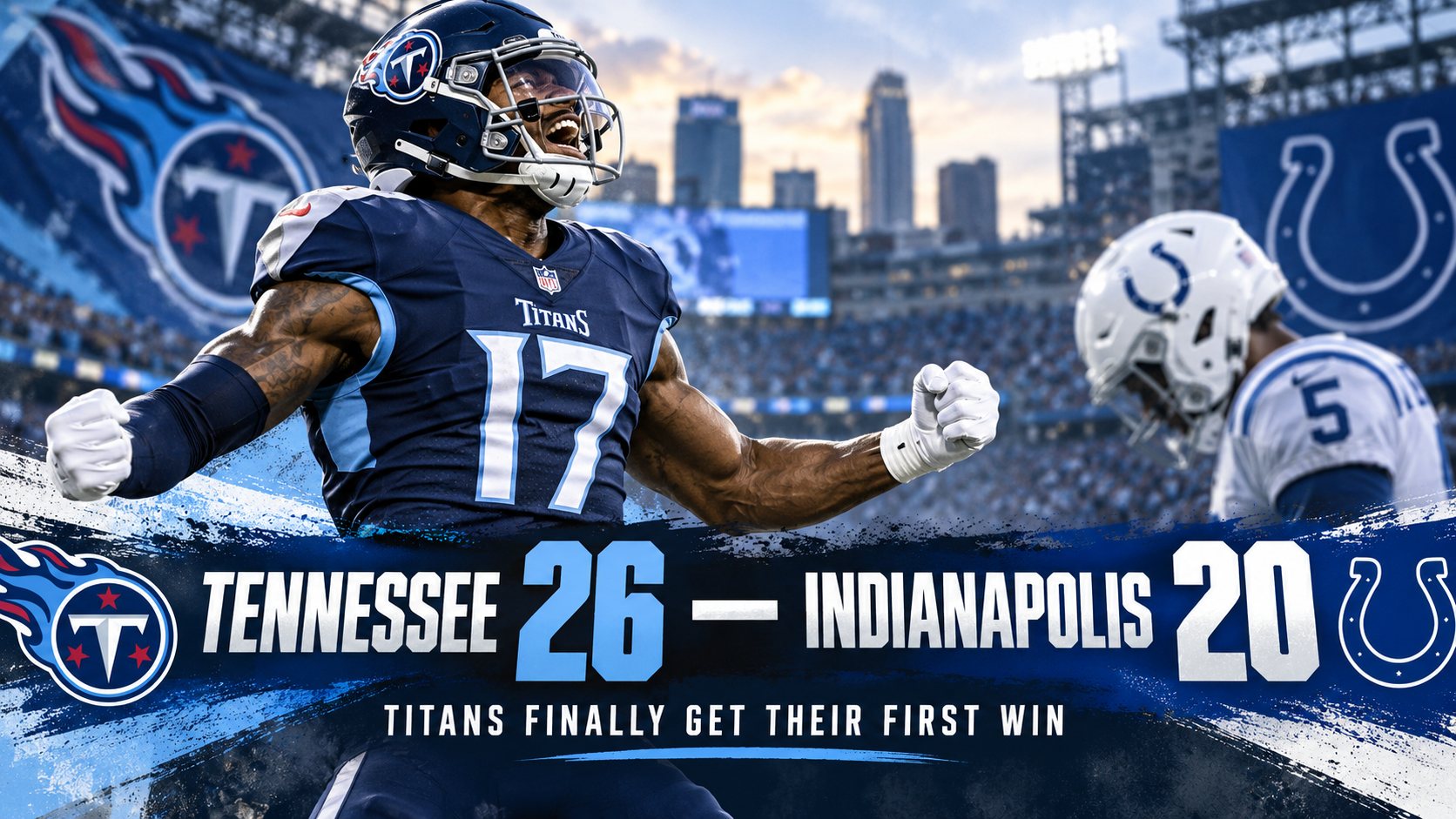 Tennessee 26, Indianapolis 20 — the Titans finally get their first win of the season